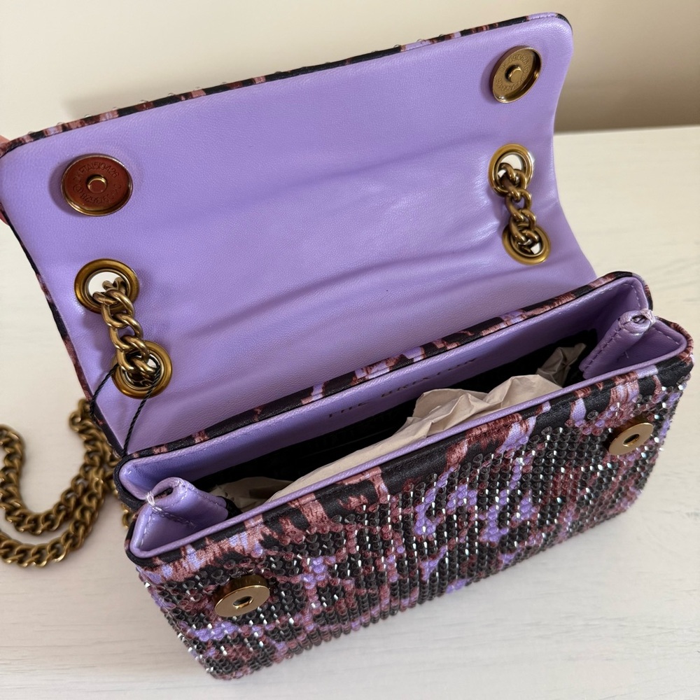 Kurt Geiger Purple Leopard Crystal Satin Brixton Bag - Picture 8 of 14